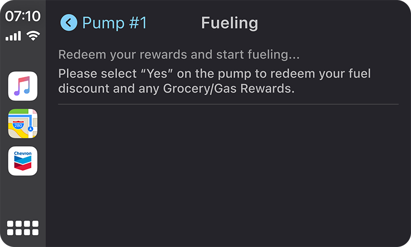 Follow instructions to fuel screen