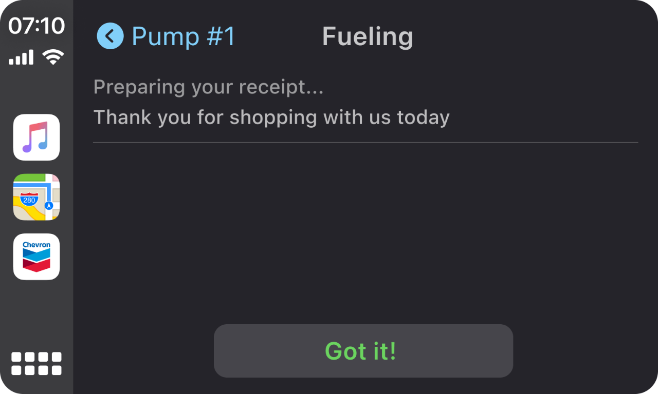 Preparing you receipt screen